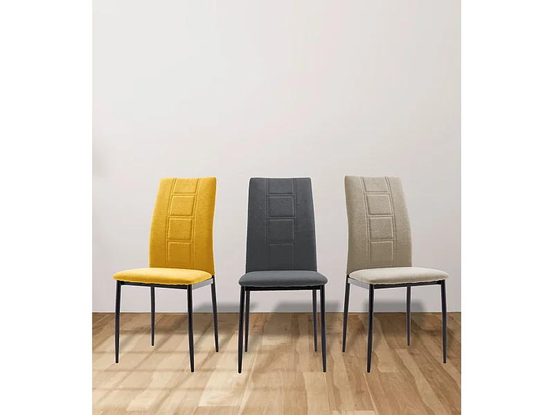 Pack de 6 sillas de 99x44x47 cm de tela en color gris y patas metálicas negras Elena