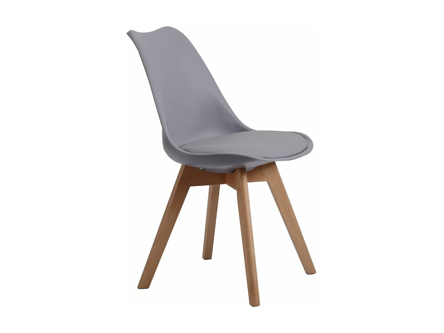 Pack de 4 sillas de comedor, salón Tulipa  silla nórdica asiento acolchado y patas madera en color gris