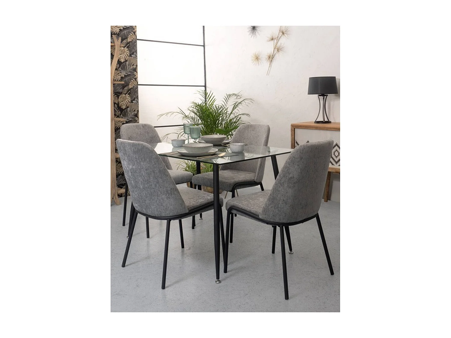 Pack de 2 sillas de comedor de 91x49x65 cm tapizadas en tela jaspeada en color gris Dango