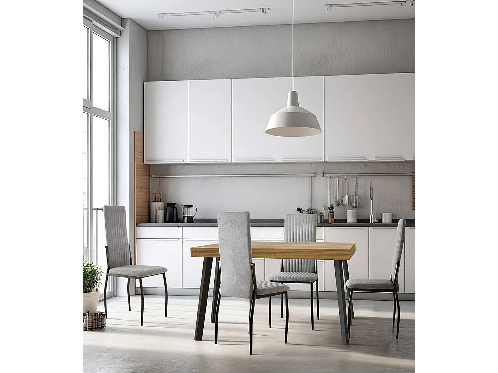 Pack de 4 sillas de 100x43x49 cm tapizadas en color gris claro y patas negras Tasya