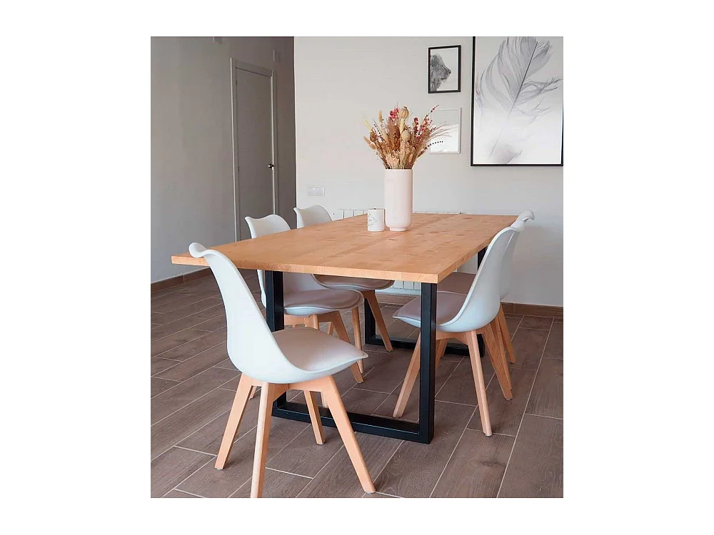 Pack de 4 sillas de comedor, salón Tulipa  silla nórdica asiento acolchado y patas madera en color blanco