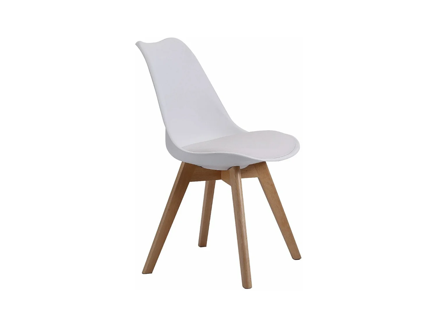 Pack de 4 sillas de comedor, salón Tulipa  silla nórdica asiento acolchado y patas madera en color blanco