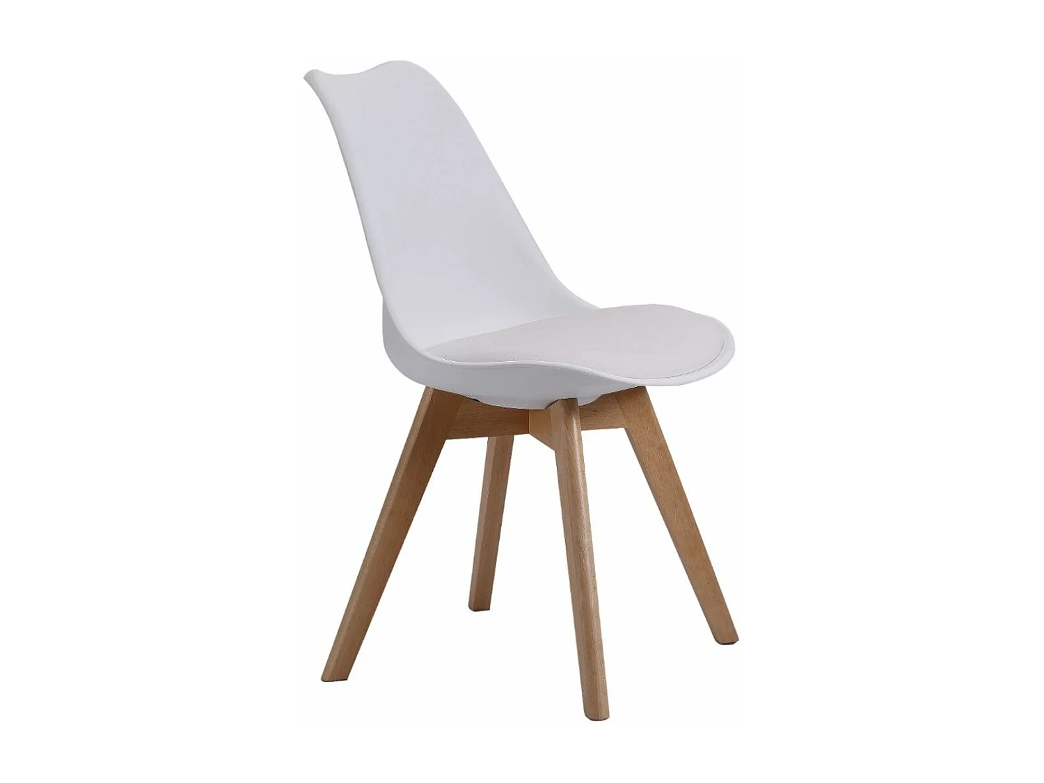 Pack de 4 sillas de comedor, salón Tulipa  silla nórdica asiento acolchado y patas madera en color blanco