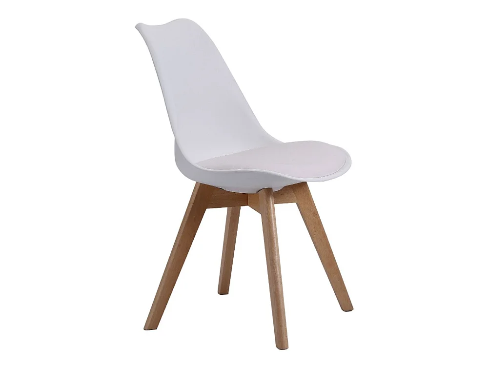 Pack de 4 sillas de comedor, salón Tulipa silla nórdica asiento acolchado y patas madera en color blanco