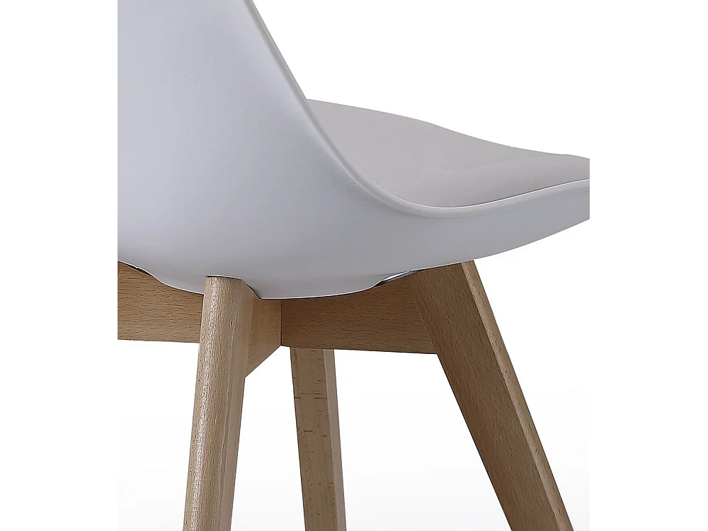 Pack de 4 sillas de comedor, salón Tulipa silla nórdica asiento acolchado y patas madera en color blanco