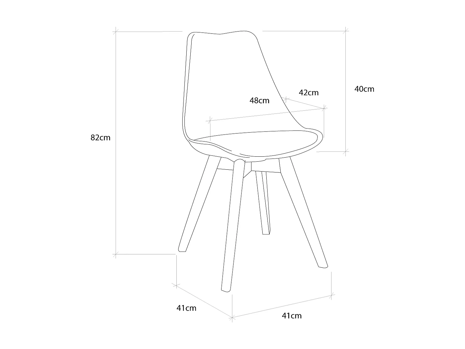 Pack de 4 sillas de comedor, salón Tulipa  silla nórdica asiento acolchado y patas madera en color blanco