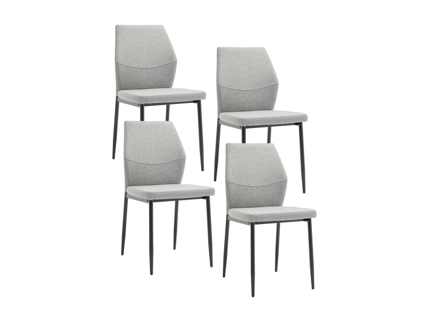 Pack de 4 sillas de 87x49x53 cm de tela en color gris con patas metálicas negras Nobles