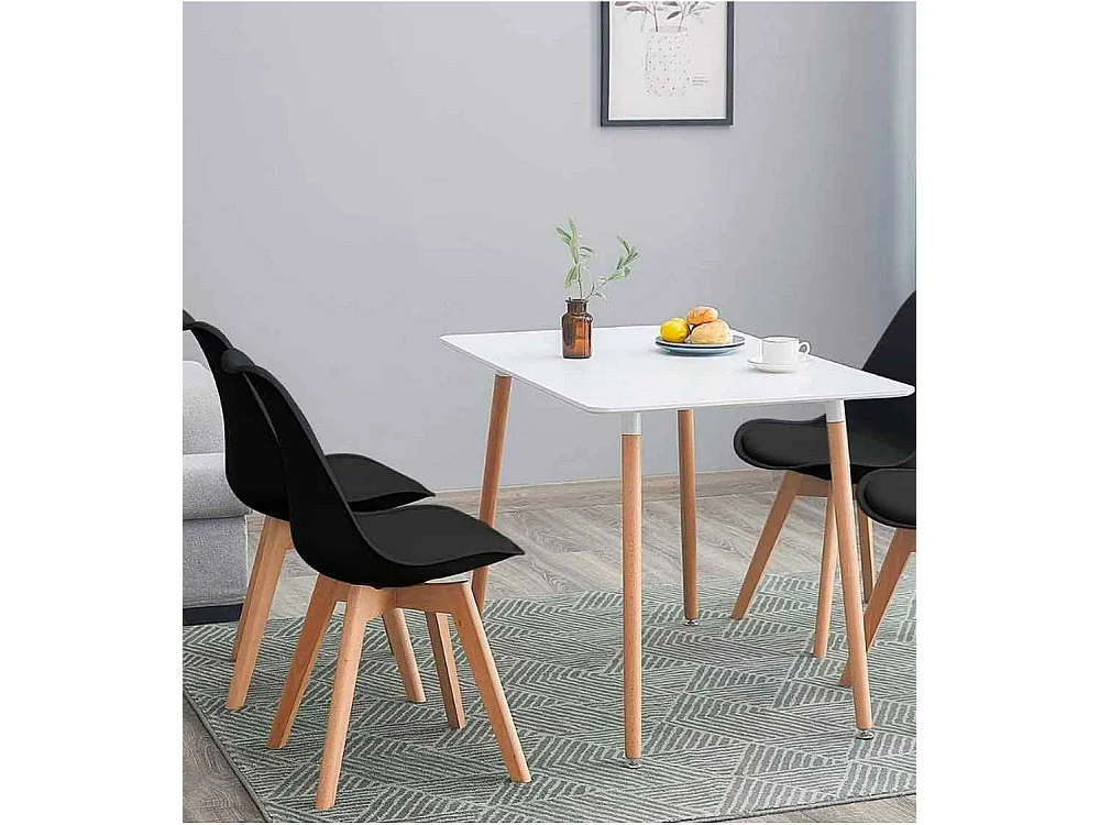 Pack de 4 sillas de comedor, salón Tulipa  silla nórdica asiento acolchado y patas madera en color negro