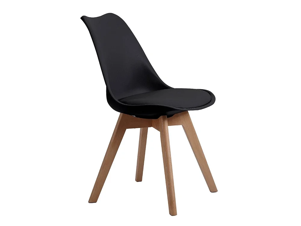 Pack de 4 sillas de comedor, salón Tulipa silla nórdica asiento acolchado y patas madera en color negro