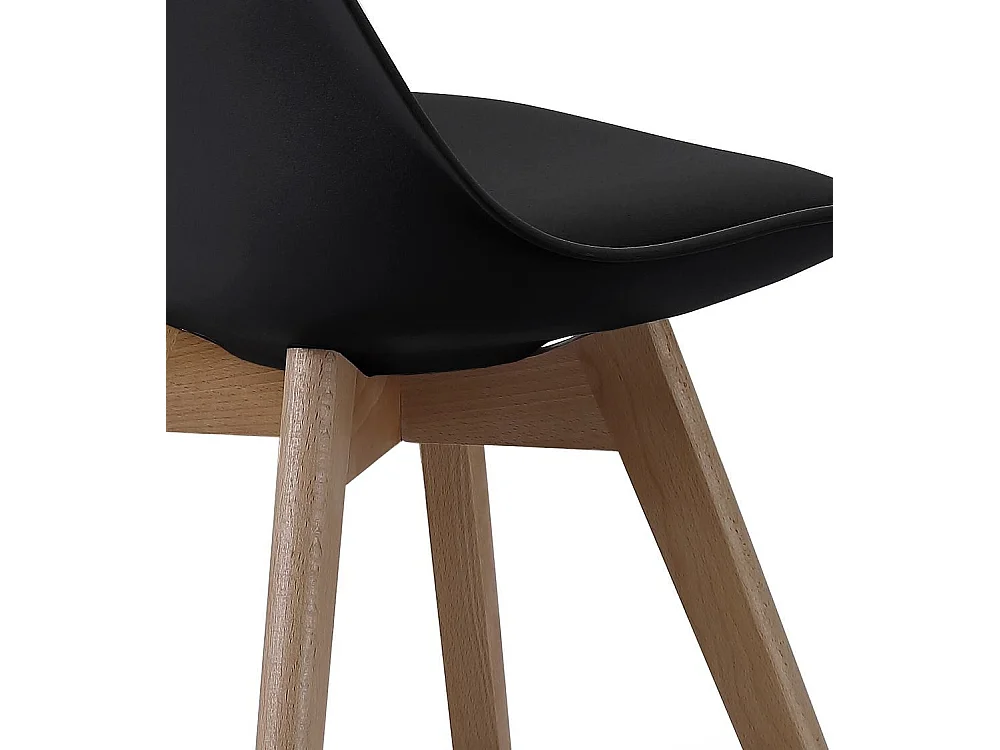 Pack de 4 sillas de comedor, salón Tulipa silla nórdica asiento acolchado y patas madera en color negro