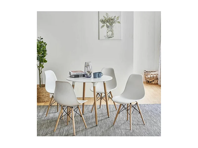 Juego de 4 sillas Nórdica para comedor o cocina con patas en madera color blanco