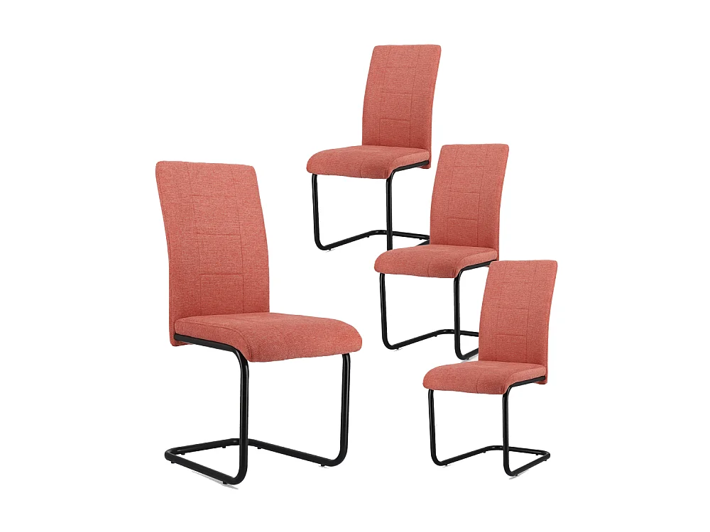 Pack de 4 sillas de comedor de 102x43x49 cm tapizadas en color coral y patas negras Klara