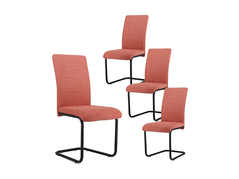 Pack de 4 sillas de comedor de 102x43x49 cm tapizadas en color coral y patas negras Klara