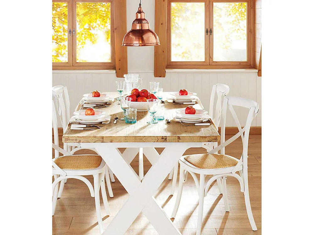 Pack de 2 sillas de 89x48x52 cm de madera maciza y asiento de ratán en color blanco Piper