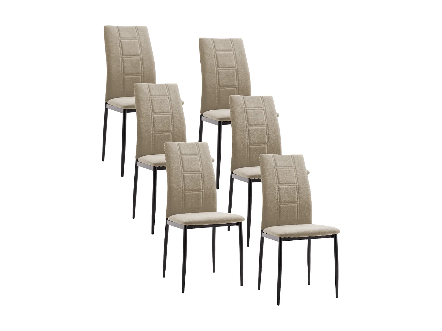 Pack de 6 sillas de 99x44x47 cm de tela en color beige y patas metálicas negras Elena