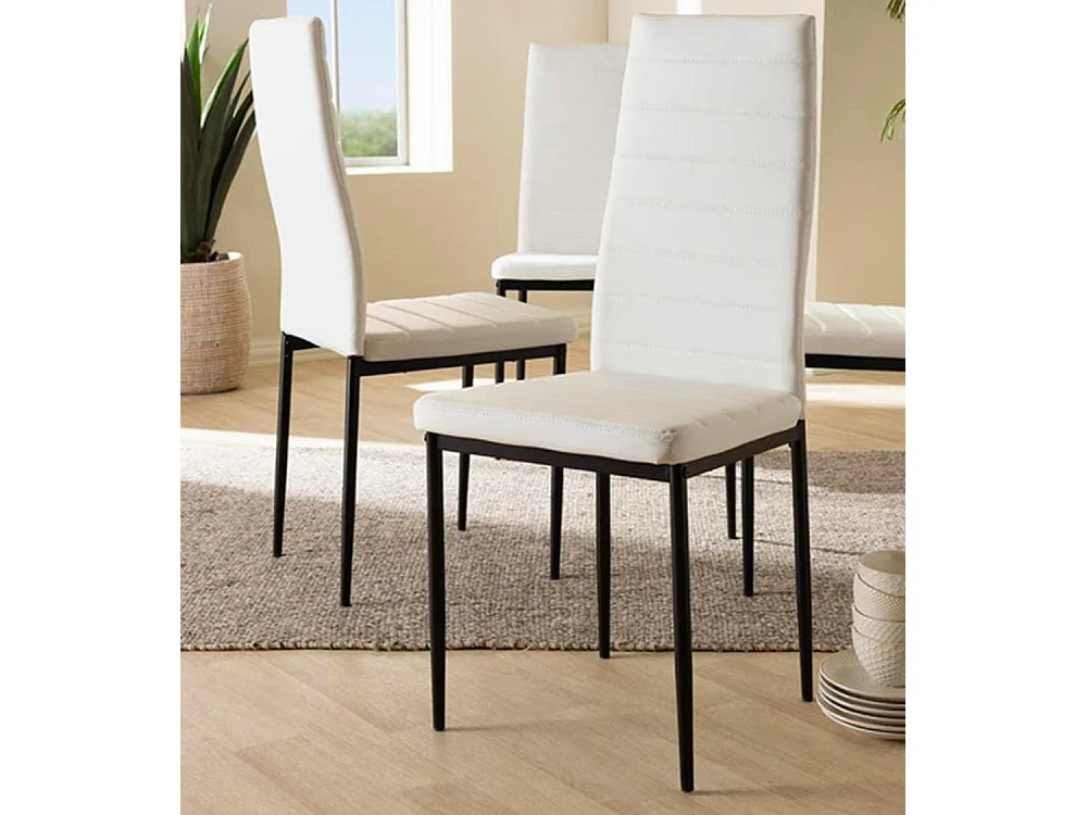 Pack de 4 sillas de 96x39x44 cm de polipiel en color beige con patas negras Leiden