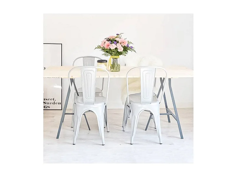 Pack de 4 sillas de 86x44x47cm de estilo industrial de metal en color blanco Tolix