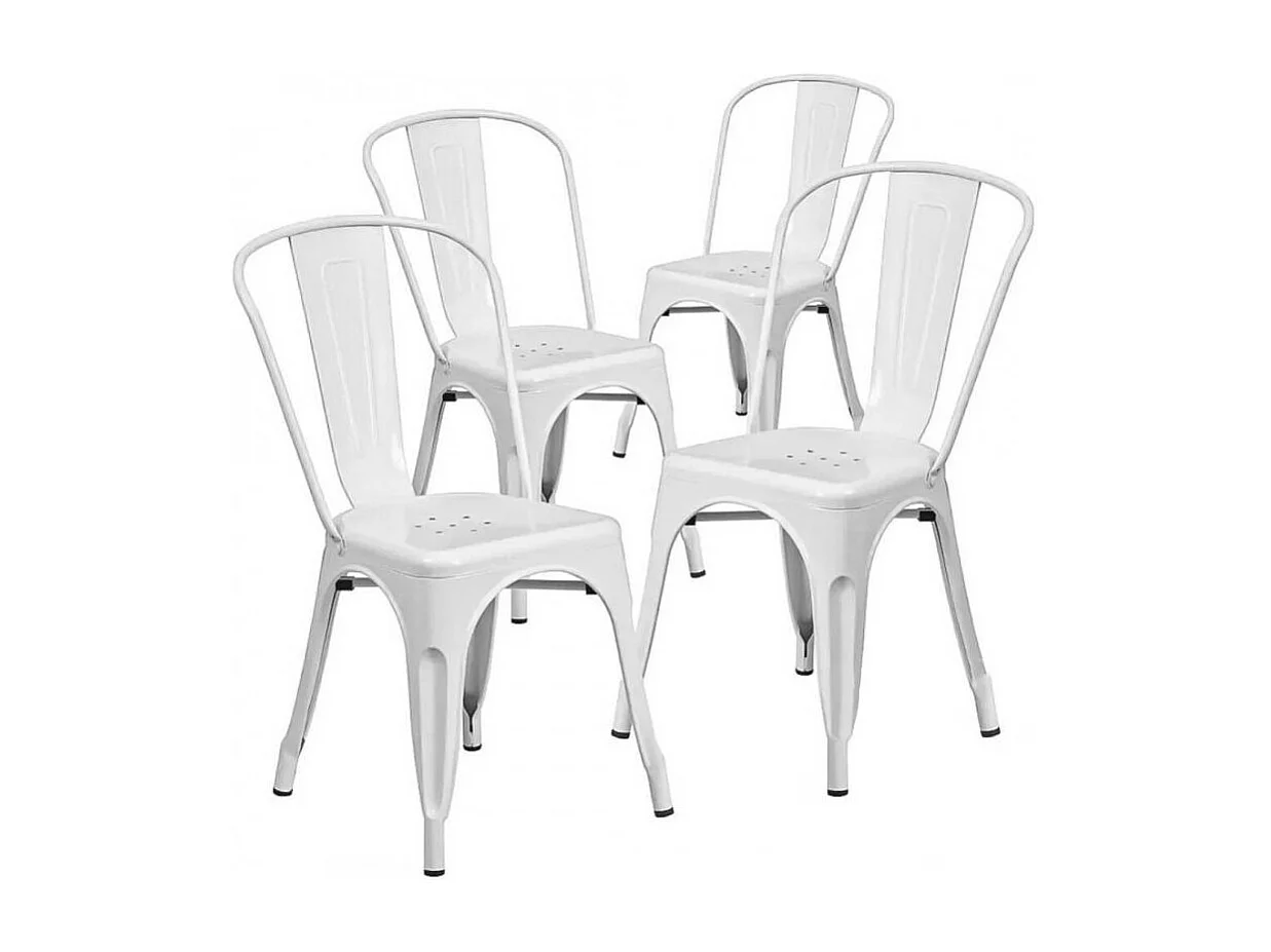 Pack de 4 sillas de 86x44x47cm de estilo industrial de metal en color blanco Tolix