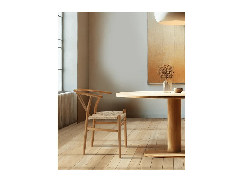 Pack de 2 sillas de madera natural de 77x55x55 cm con asiento trenzado en color beige Otti