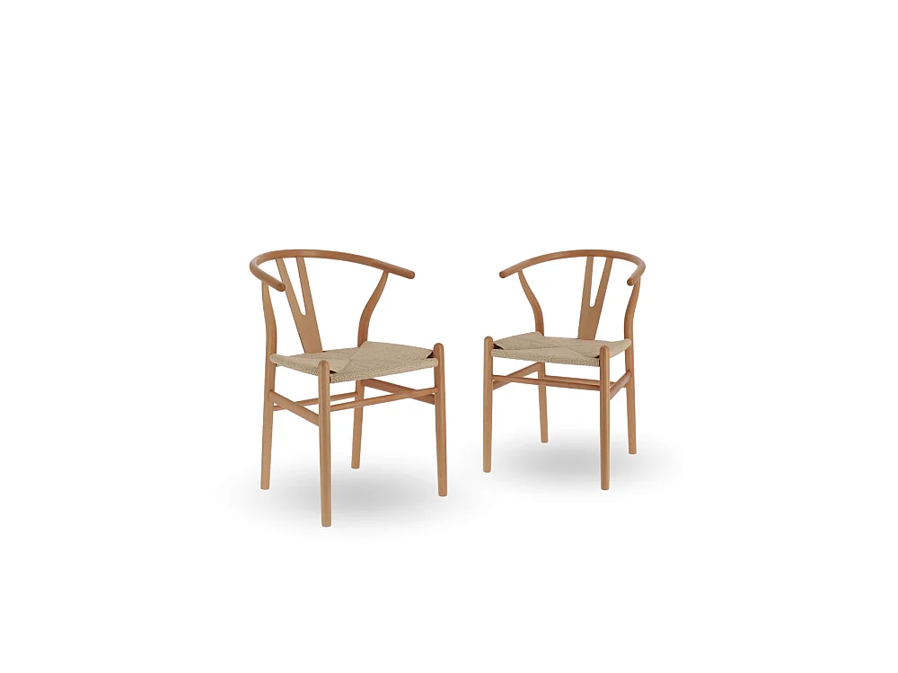 Pack de 2 sillas de madera natural de 77x55x55 cm con asiento trenzado en color beige Otti