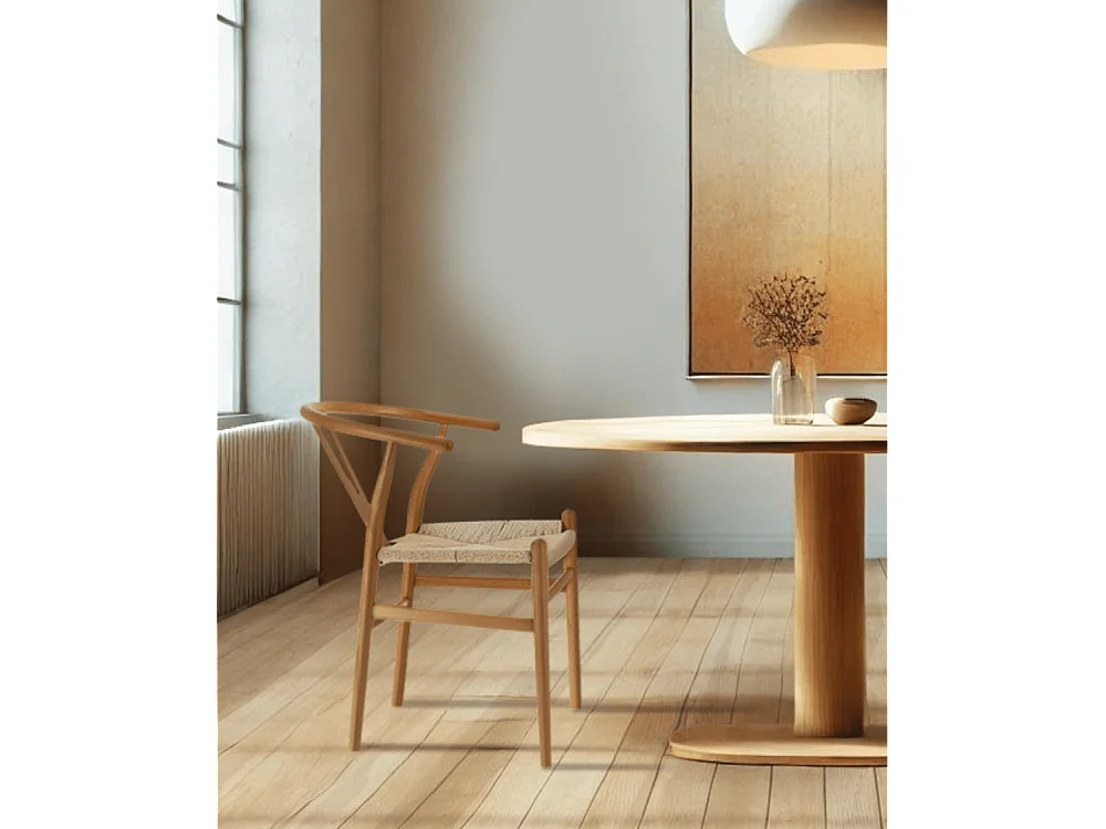 Pack de 2 sillas de madera natural de 77x55x55 cm con asiento trenzado en color beige Otti