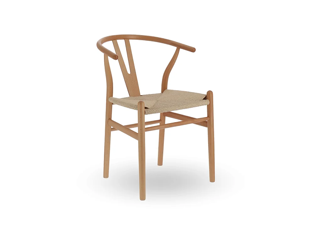 Pack de 2 sillas de madera natural de 77x55x55 cm con asiento trenzado en color beige Otti