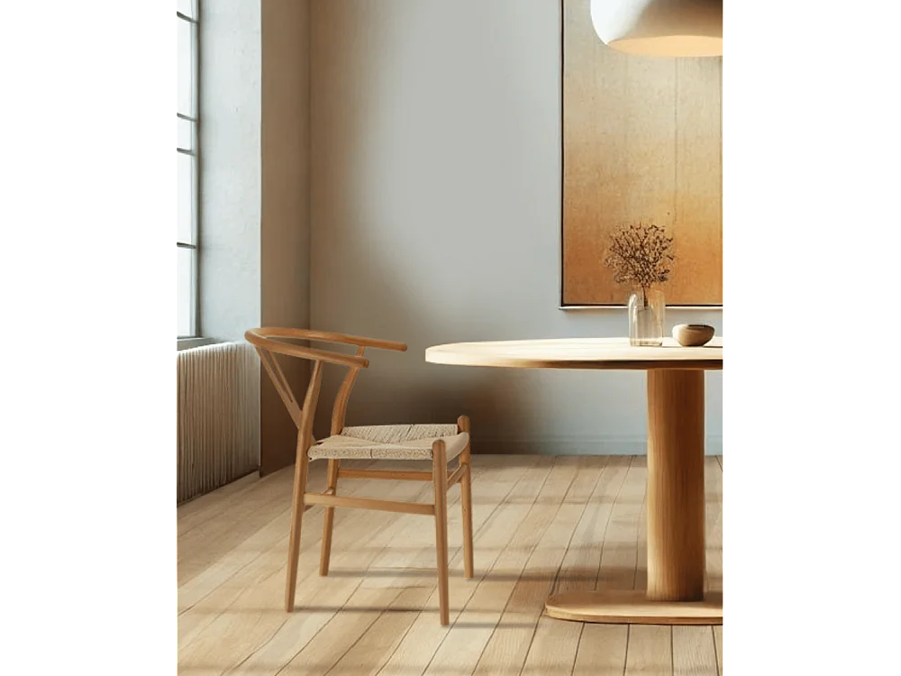 Pack de 2 sillas de madera natural de 77x55x55 cm con asiento trenzado en color beige Otti