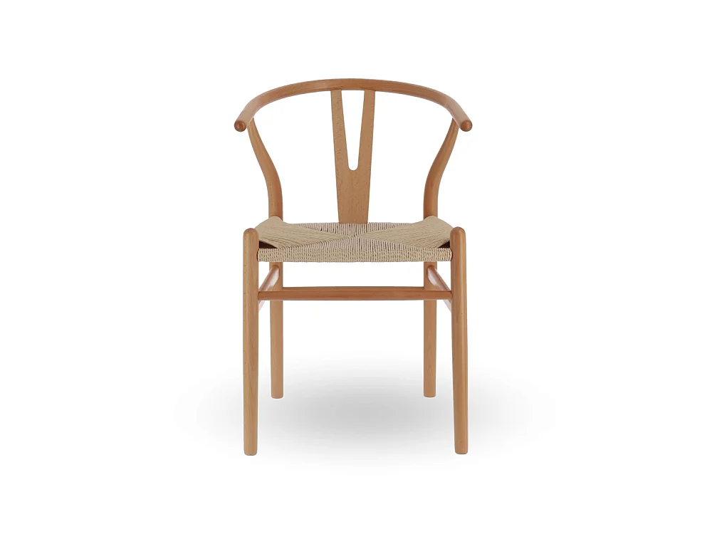 Pack de 2 sillas de madera natural de 77x55x55 cm con asiento trenzado en color beige Otti