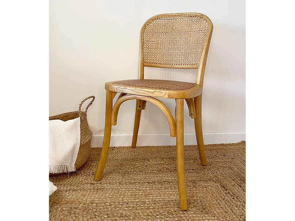 Pack de 2 sillas de 93x45x51 cm de madera maciza y asiento de ratán en color beige Julia