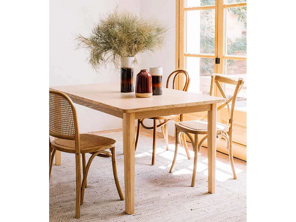 Pack de 2 sillas de 93x45x51 cm de madera maciza y asiento de ratán en color beige Julia