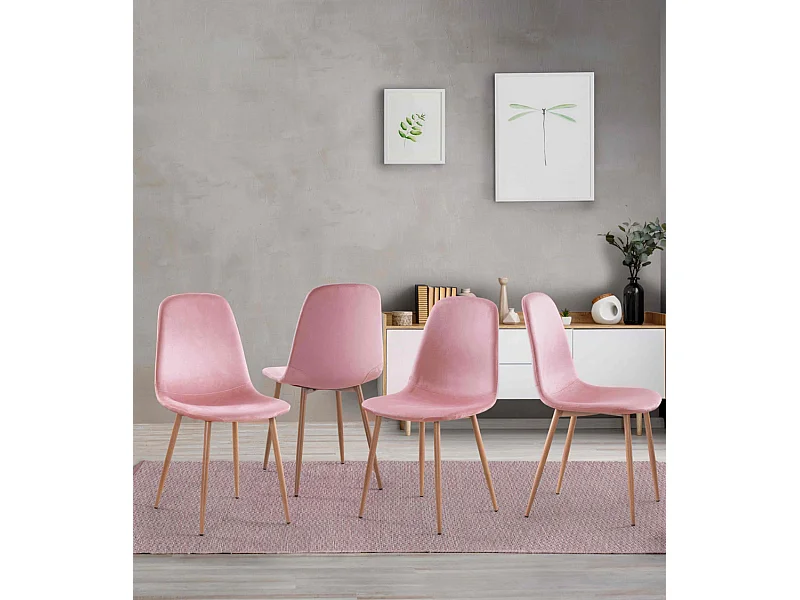 Pack de 4 sillas de comedor de 87x41x48 cm de terciopelo en color rosa Sweden