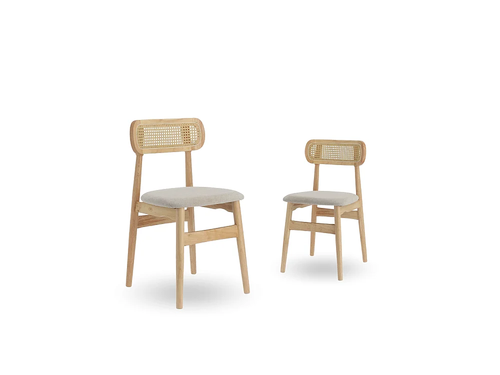 Pack de 2 sillas de comedor de 83x44x45 cm de madera natural en color beige Honey