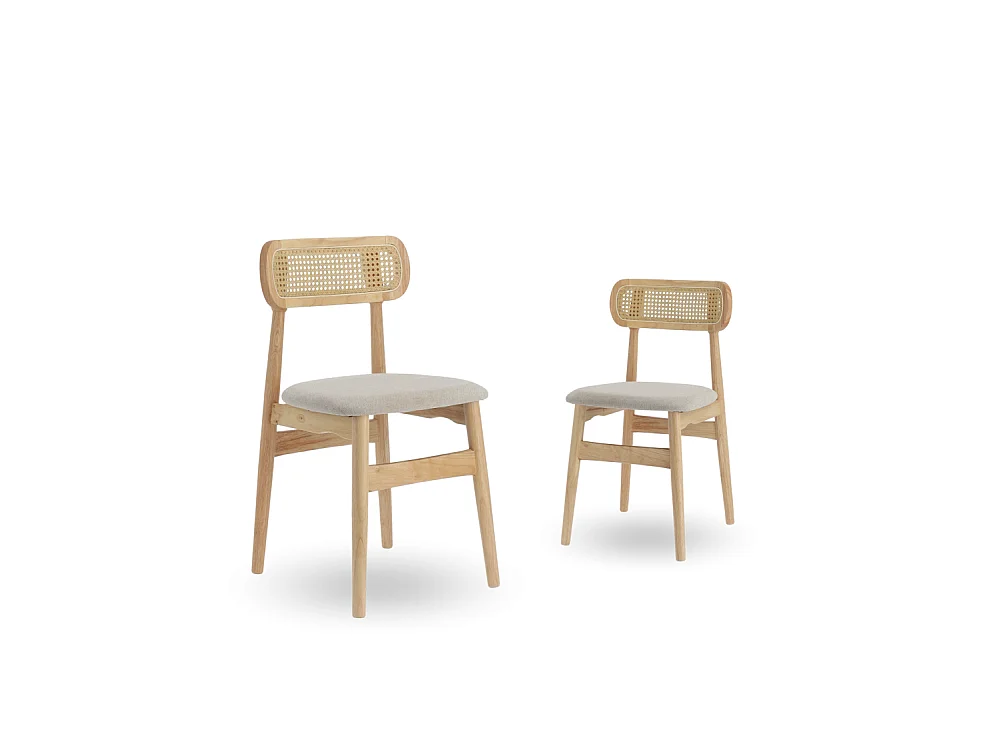 Pack de 2 sillas de comedor de 83x44x45 cm de madera natural en color beige Honey