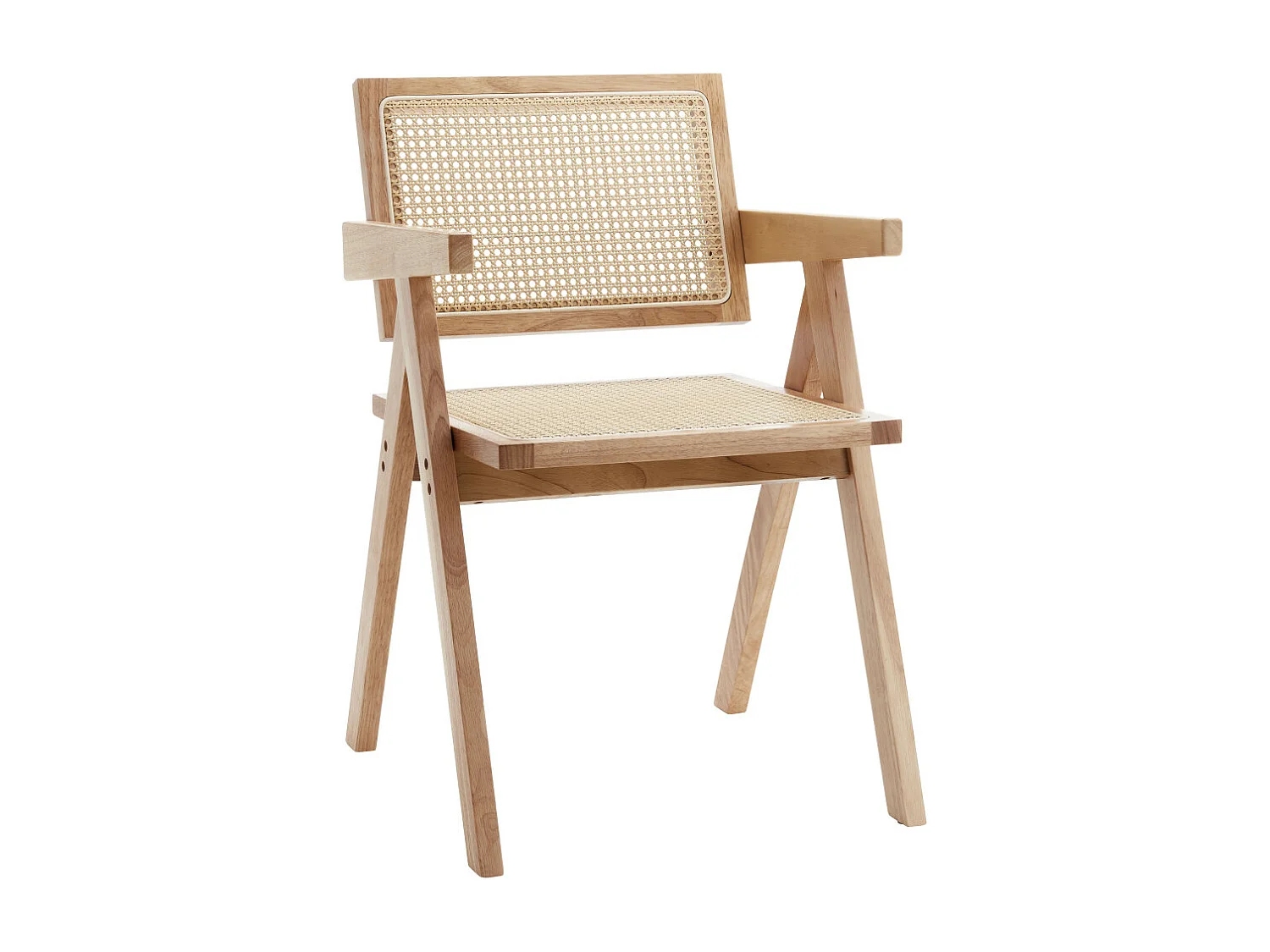 Pack de 2 sillas de 82x51x54 cm de madera natural y respaldo de ratán en color beige Mamba