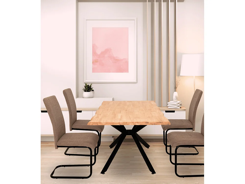 Pack de 4 sillas de comedor de 102x43x49 cm tapizadas en color marrón y patas negras Klara