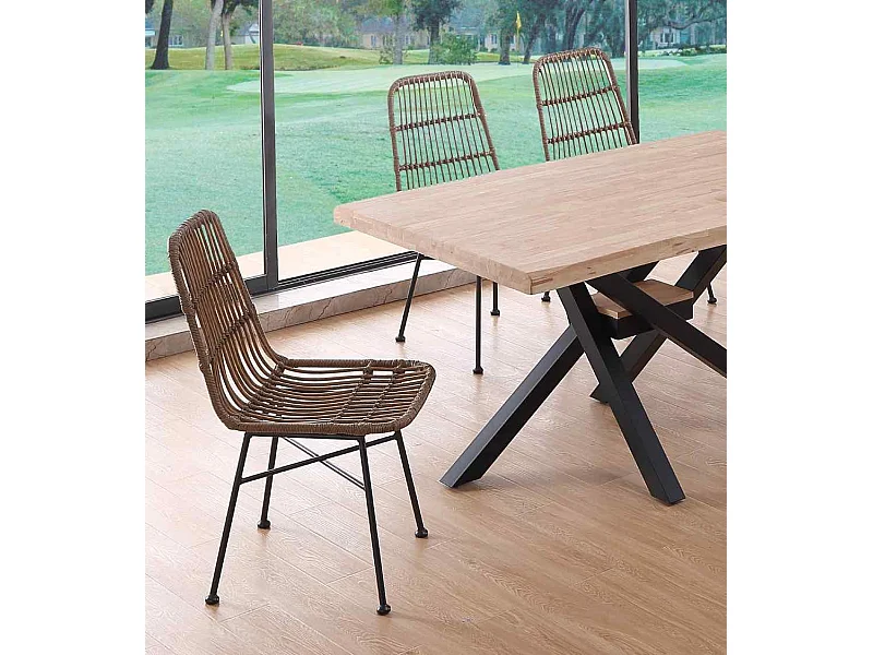 Pack de 4 sillas de 84x47x44 cm de ratán sintético en color marrón y patas negras Bangli