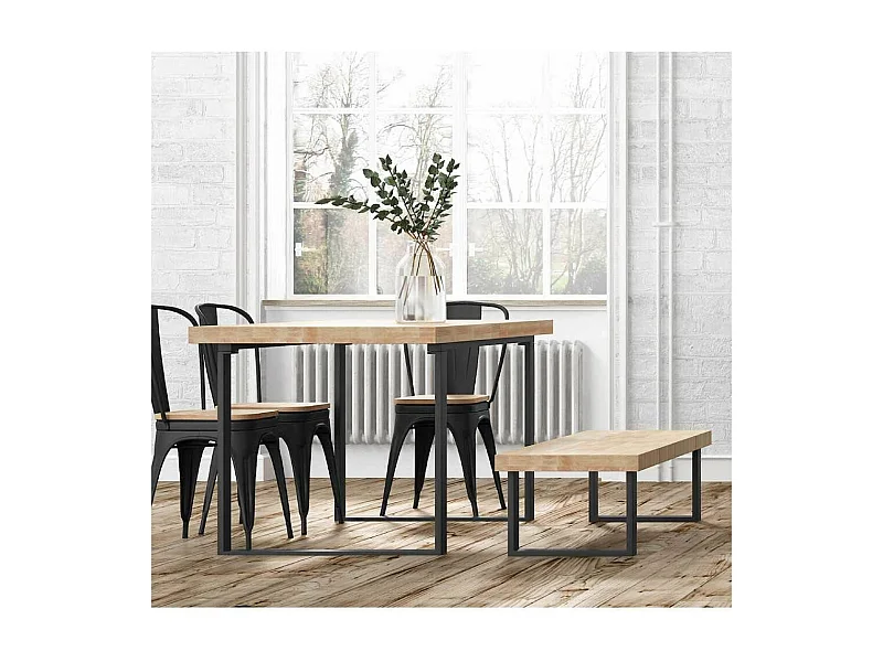 Banco asiento de 120x47x34 cm con en color roble nordish patas metálicas negras Darek