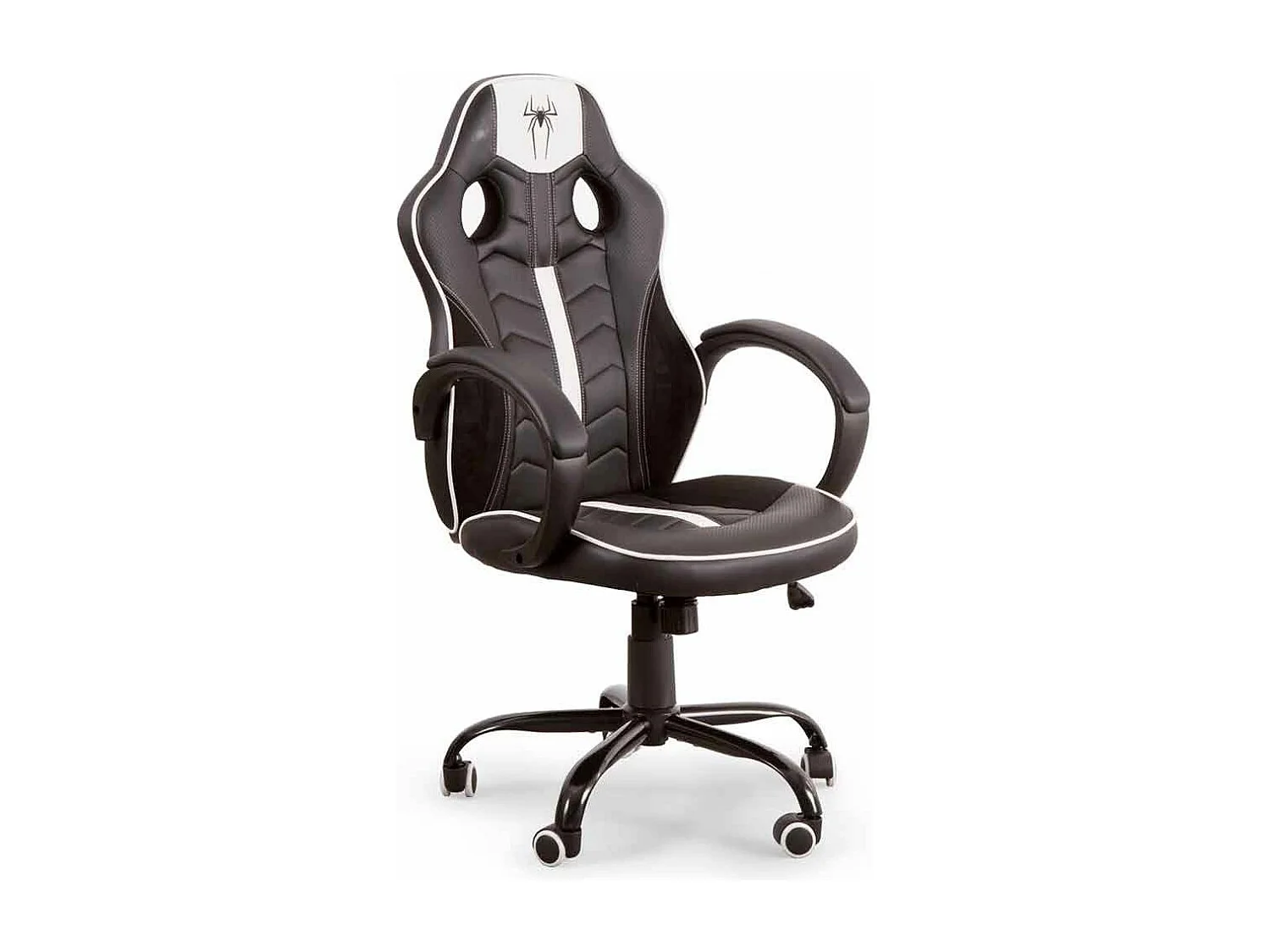 Silla gaming Spider, Silla de escritorio, sillón giratorio elevable de piel sintética con reposabrazos en color blanco
