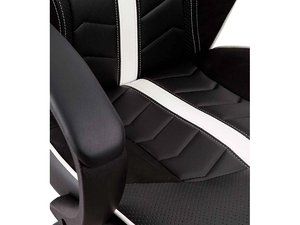 Silla gaming Spider, Silla de escritorio, sillón giratorio elevable de piel sintética con reposabrazos en color blanco