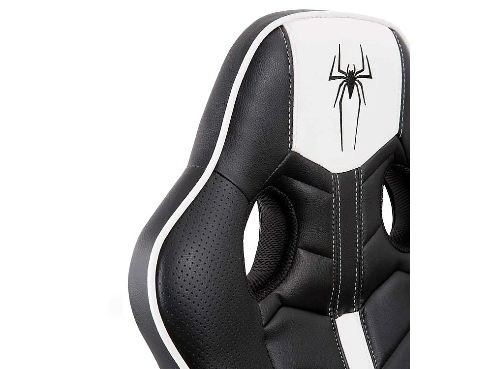 Silla gaming Spider, Silla de escritorio, sillón giratorio elevable de piel sintética con reposabrazos en color blanco