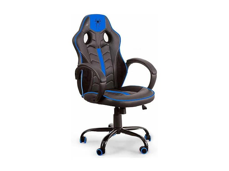 Silla gaming Spider, Silla de escritorio, sillón giratorio elevable de piel sintética con reposabrazos en color azul