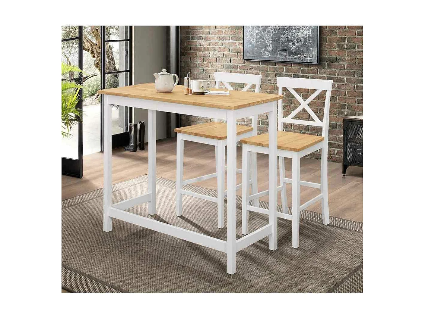 Pack de 2 taburetes de 95x42x49 cm de diseño rústico moderno en color blanco Justin