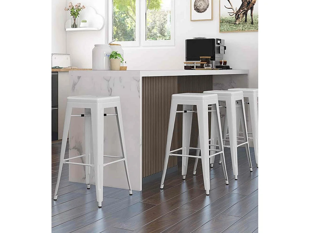 Pack de 4 taburetes de 76x45x45 cm de acero de estilo industrial en color blanco Tolix