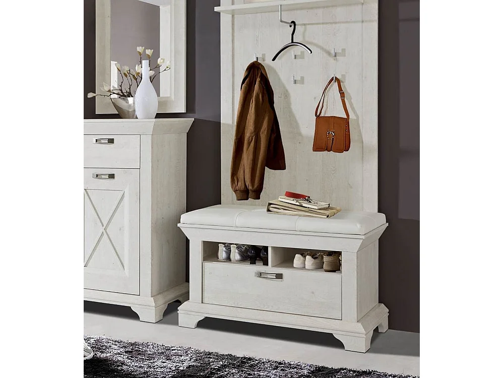 Banco asiento de 62x99x46 cm de madera con almacenaje y cajón en color blanco Karen