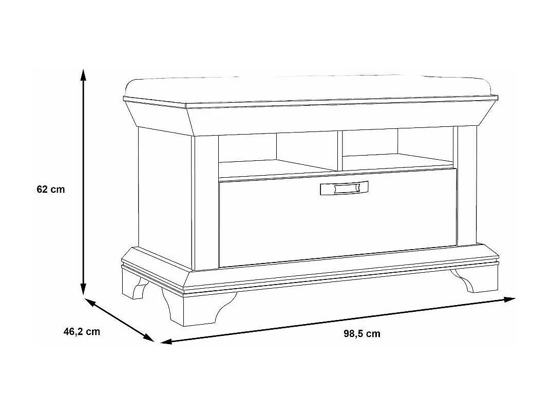 Banco asiento de 62x99x46 cm de madera con almacenaje y cajón en color blanco Karen