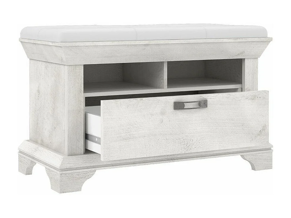 Banco asiento de 62x99x46 cm de madera con almacenaje y cajón en color blanco Karen
