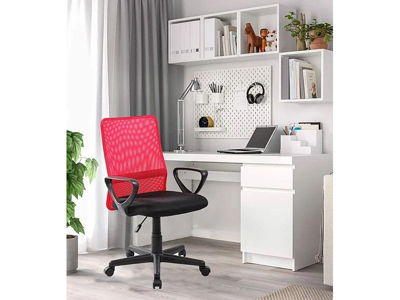 Silla de escritorio de 85-95x61x56 giratoria y elevable con ruedas en color rojo Maya