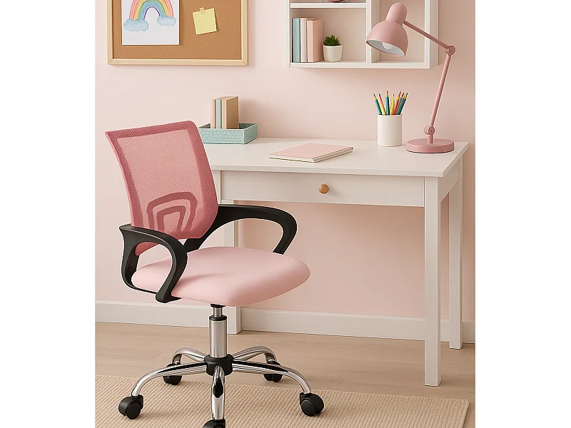 Silla de escritorio de 100x52x56 cm infantil giratoria y elevable en color rosa Nala