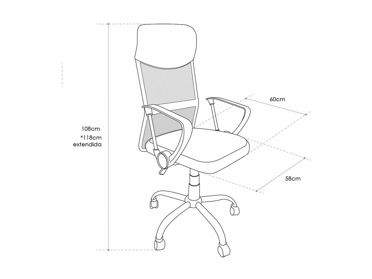 Silla de escritorio de 108-118x58x60 cm con asiento ergonómico en color negro Jasper