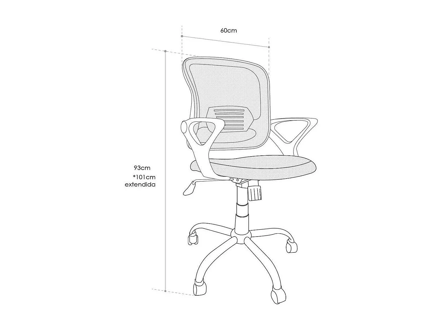 Silla de escritorio de 93-101x60x60 cm con asiento giratorio elevable en color gris Bruna